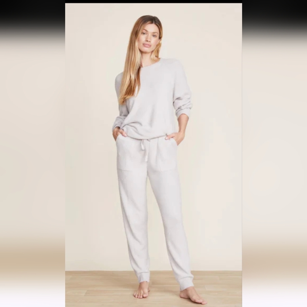 Barefoot Dreams Cozy chic Ultra Lite Jogger Loungewear Crewneck Beige Set Large - Picture 2 of 10